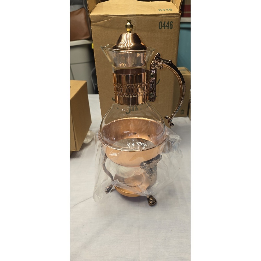 Vintage Princess House Copper and Brass Tea Coffee Carafe Pot with Stand